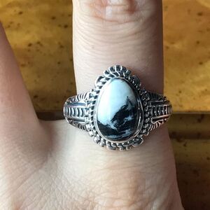 Genuine White Buffalo Sterling Silver Ring Size 10
